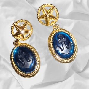 Trifari Blue Anchor Gold Plated Earrings
